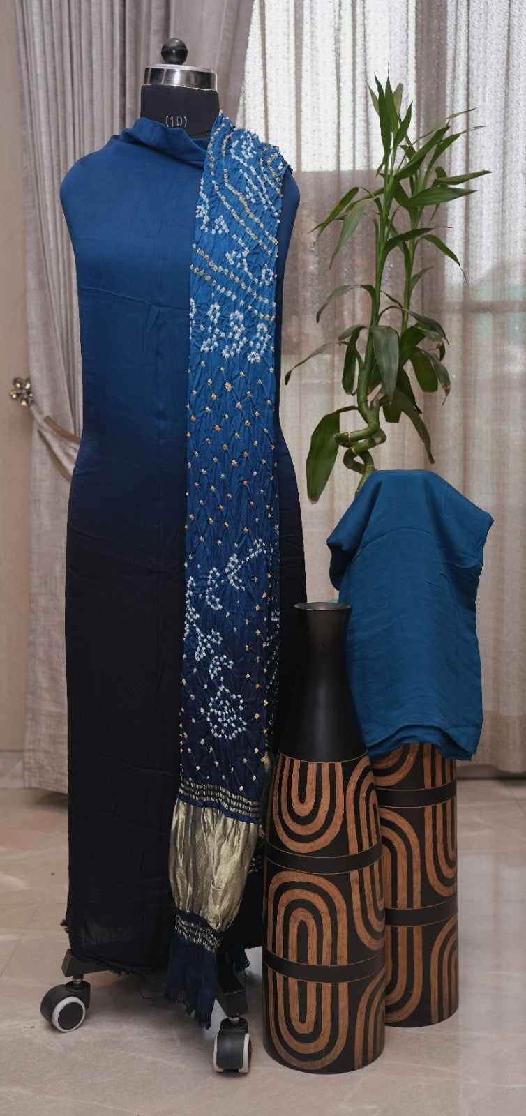 Pure Modal Silk Ombre Pattern Bandhej 3-Piece Suit Set