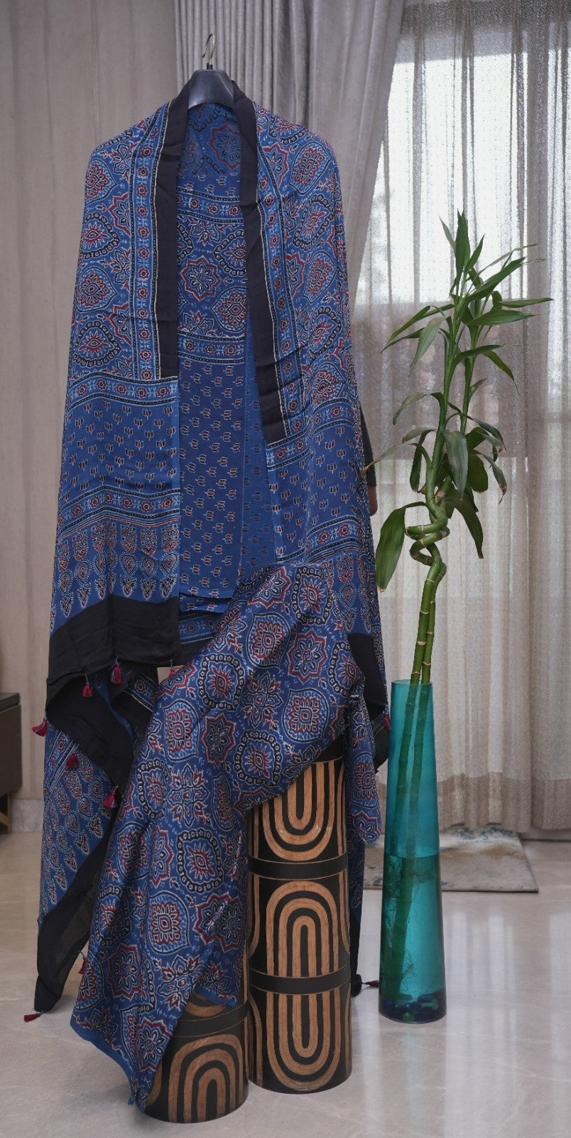Modal Silk Ajrakh Natural Dyed Block Print 3-Piece Suit Set