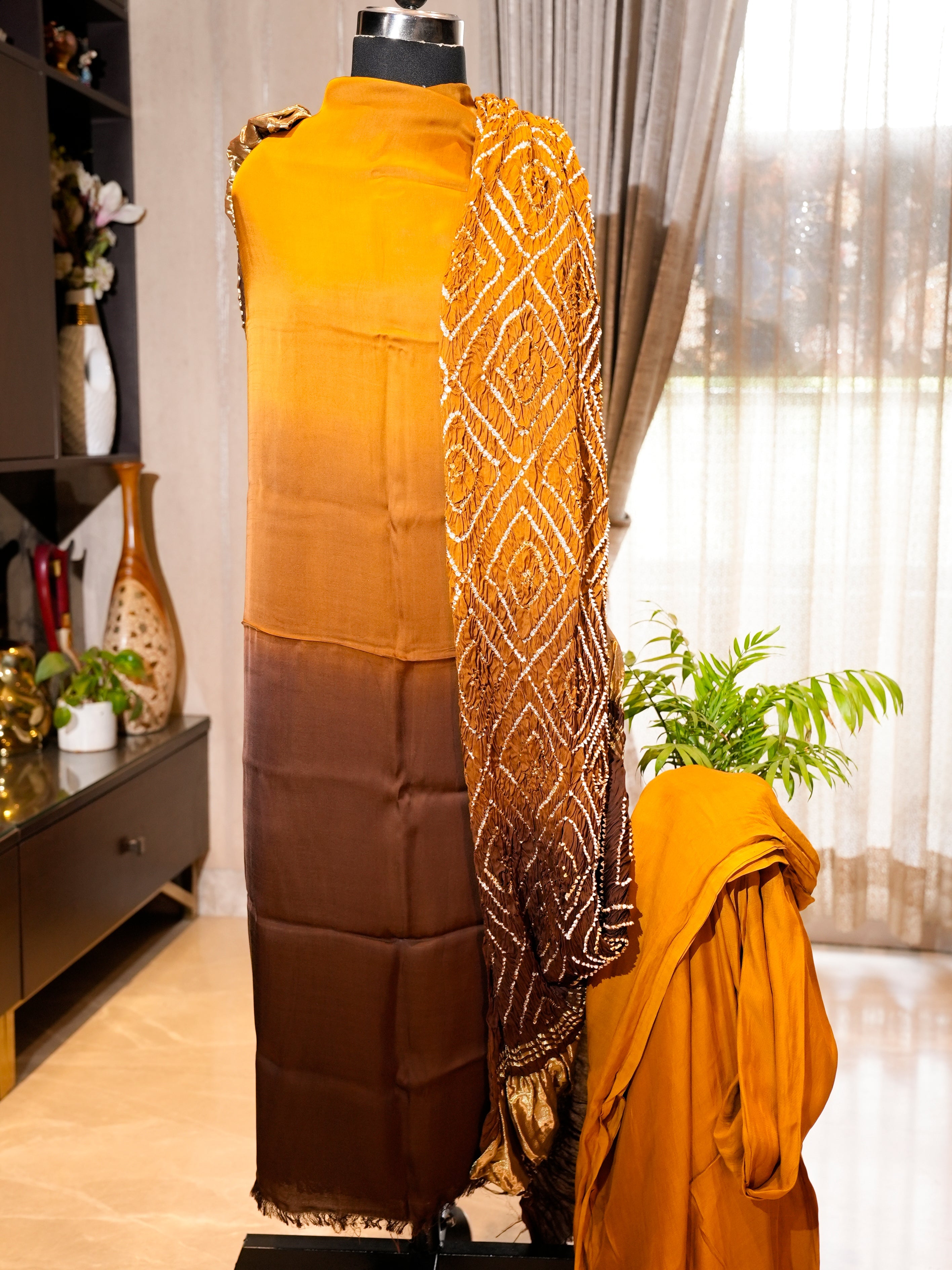 Pure Modal Silk Ombre Pattern with Heavy Bandhej Dupatta, 3-Piece Suit Set