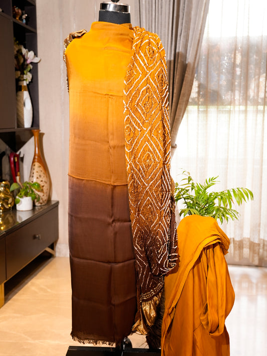 Pure Modal Silk Ombre Pattern with Heavy Bandhej Dupatta, 3-Piece Suit Set