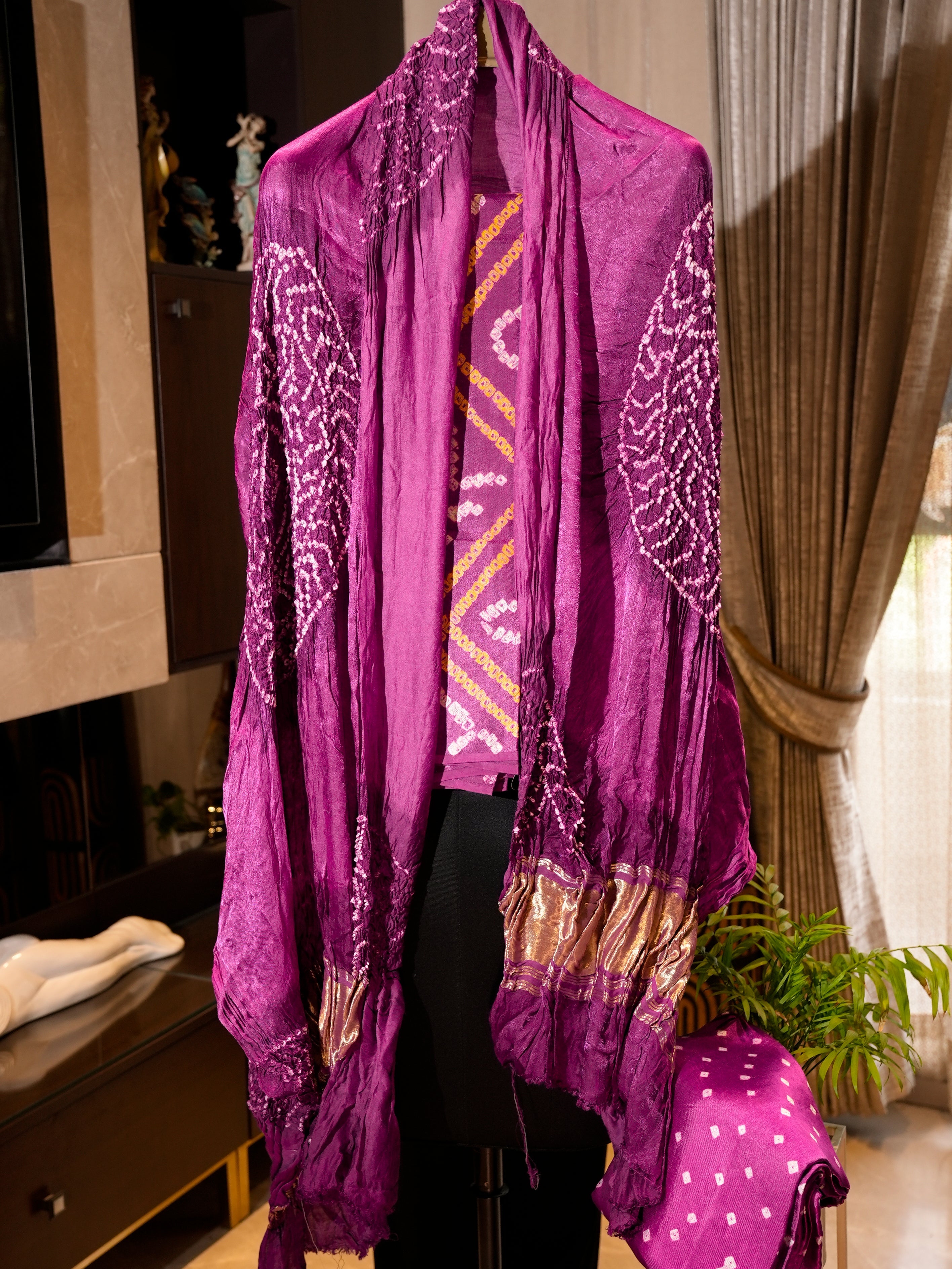 Modal Silk with Bandhej Work, 3-Piece Suit