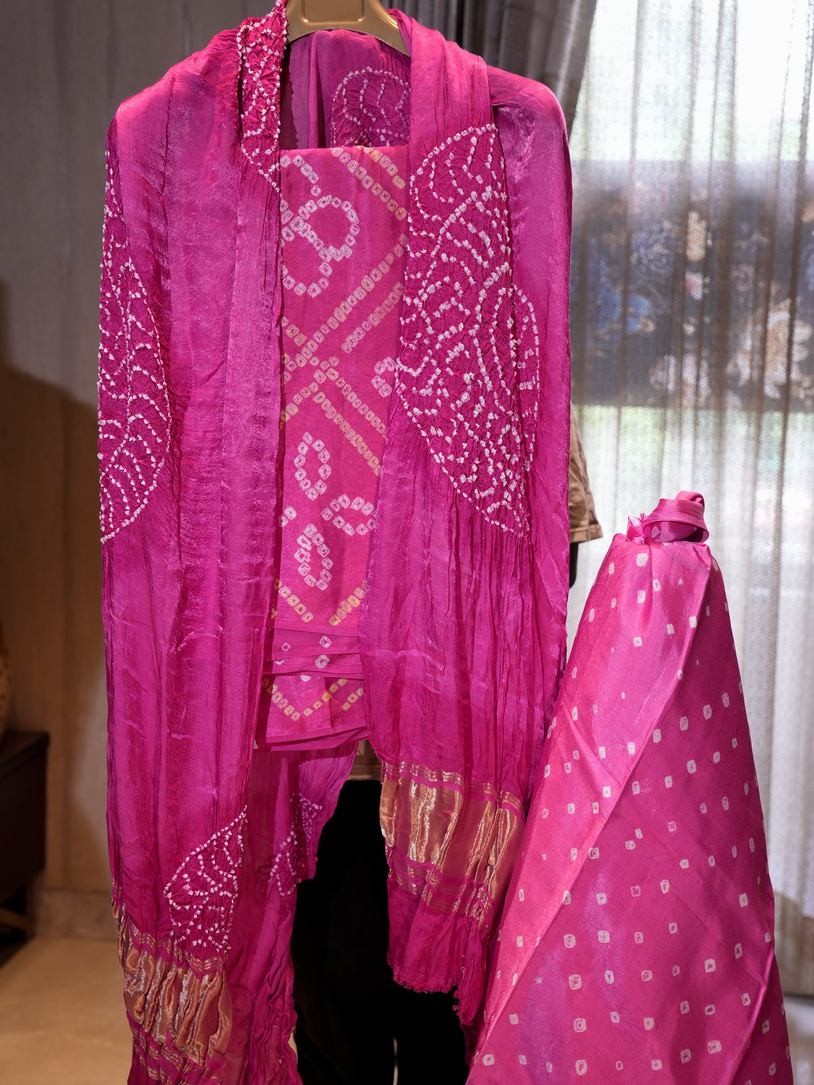 Modal Silk with Bandhej Work, 3-Piece Suit