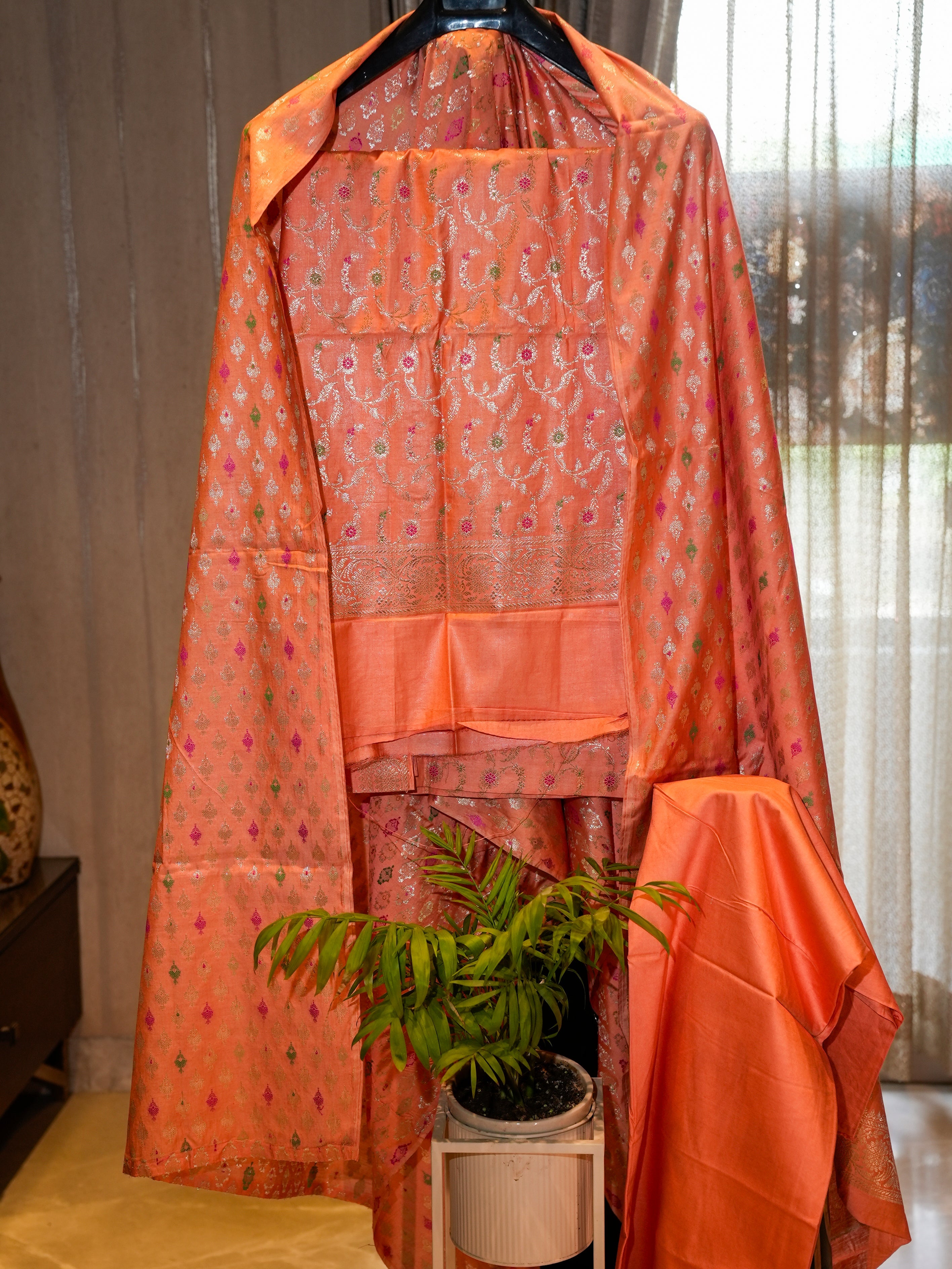 Muga Cotton Silk with Banarasi Zari Work 3-Piece Suit Set
