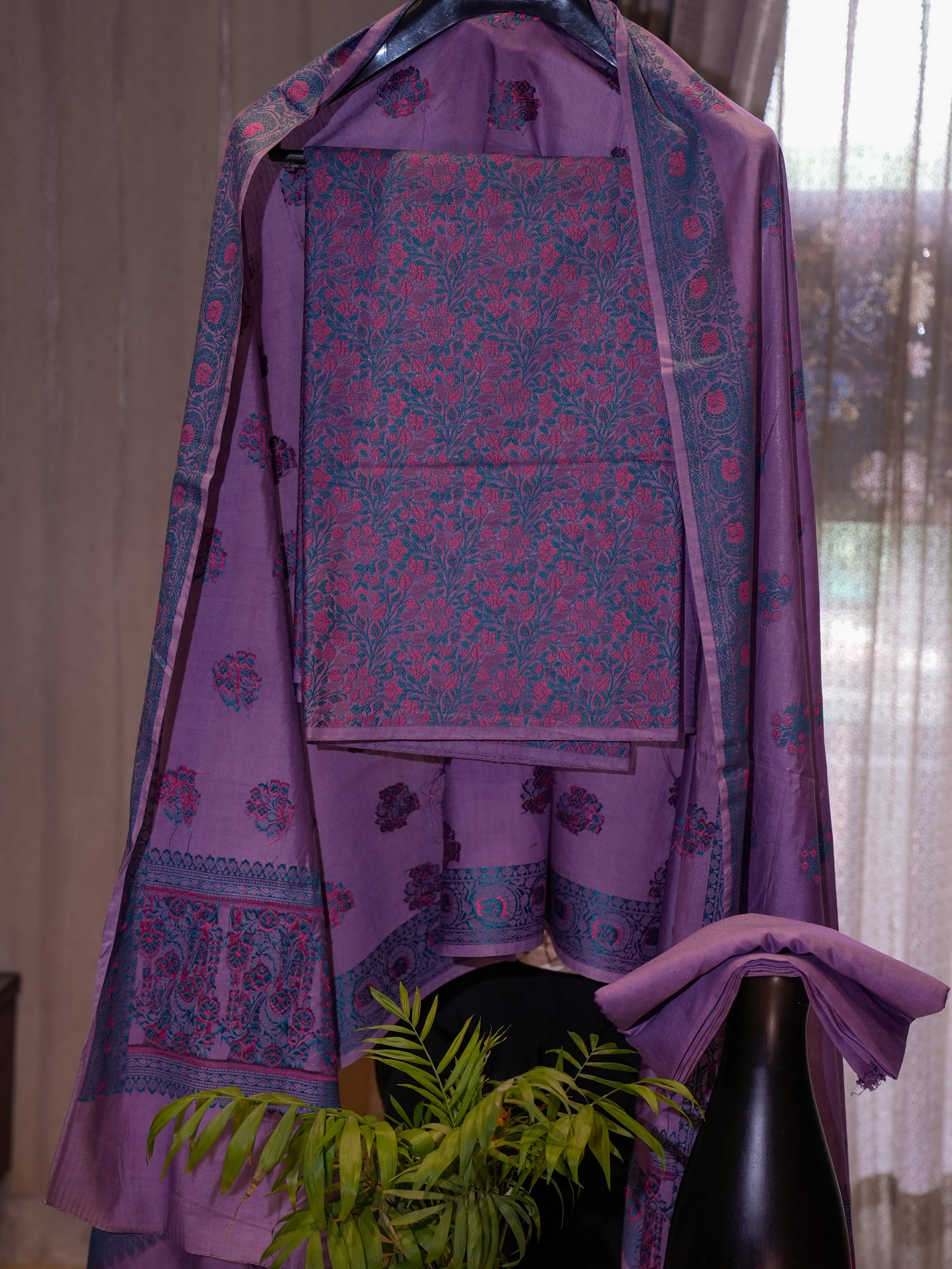 Chiniya Silk with All-Over Resham Work 3-Piece Suit Set