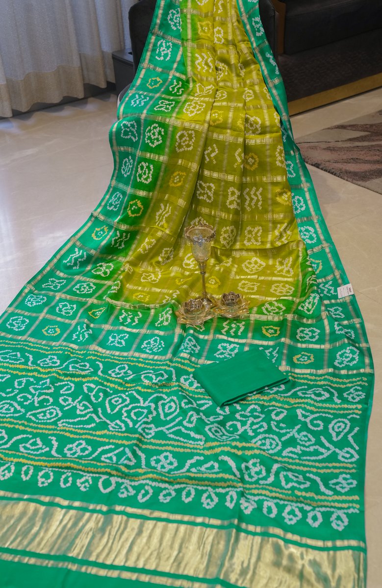 Pure Gajji Silk Gharchaola Saree with Bandhej - Green