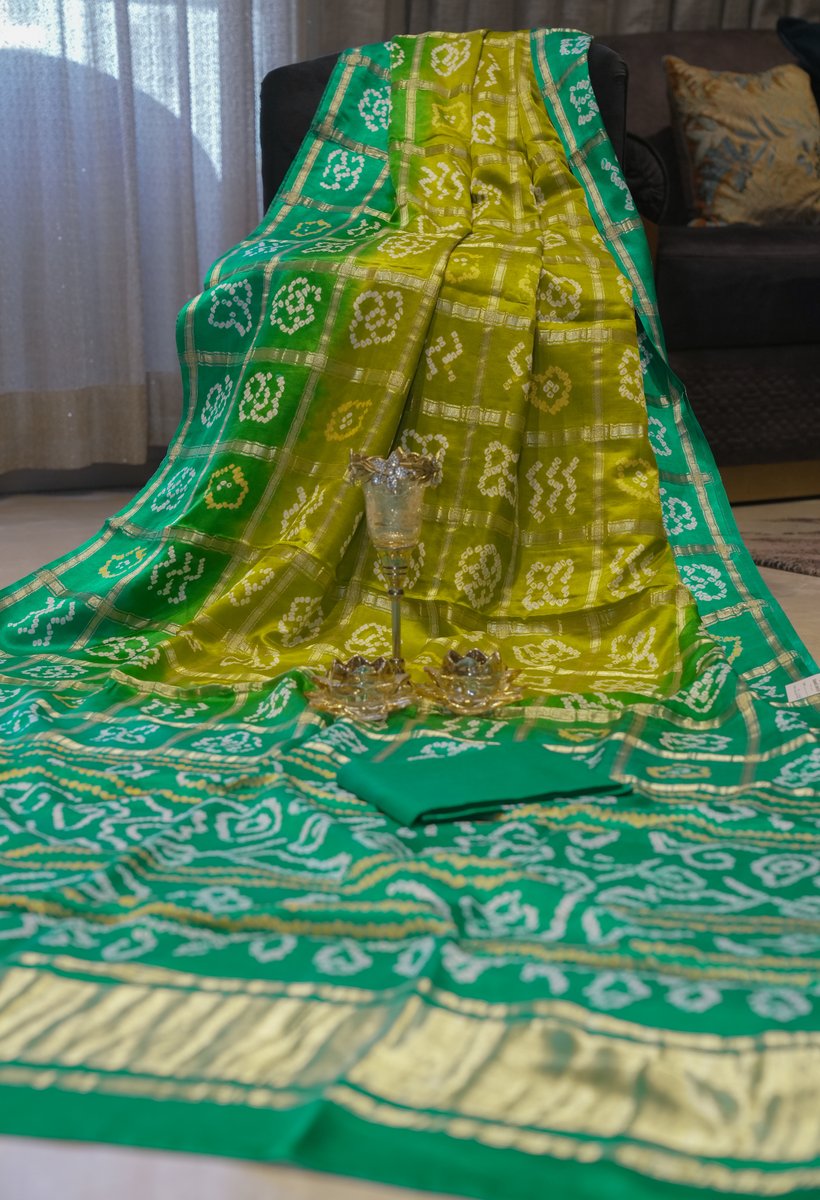 Pure Gajji Silk Gharchaola Saree with Bandhej - Green