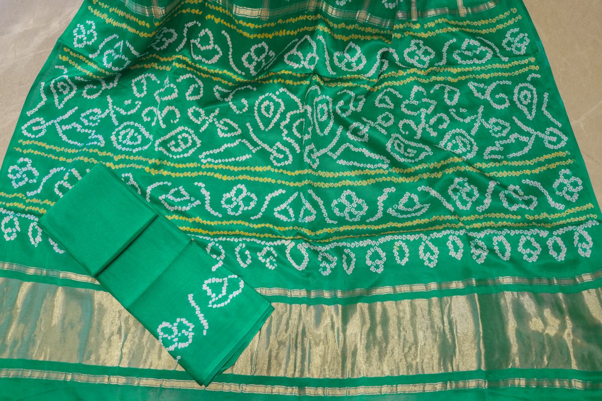 Pure Gajji Silk Gharchaola Saree with Bandhej - Green