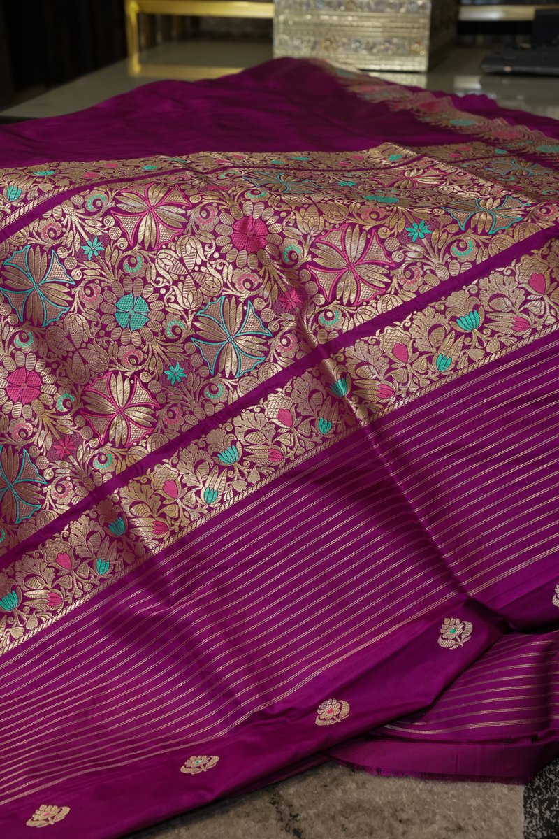 Pure Katan Silk Saree with Meenakari Work - Wine