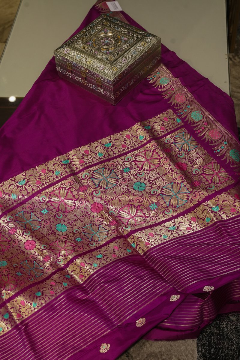 Pure Katan Silk Saree with Meenakari Work - Wine