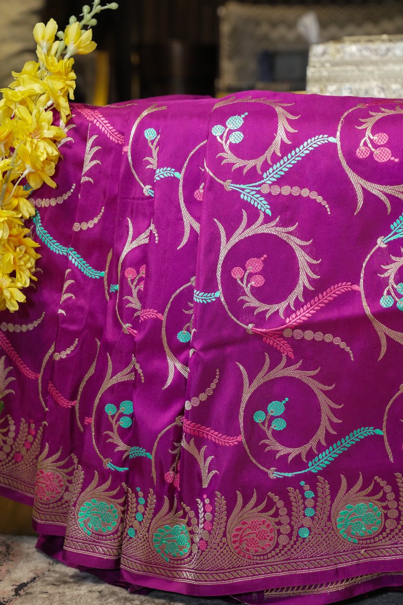 Pure Katan Silk Saree with Meenakari Work - Wine