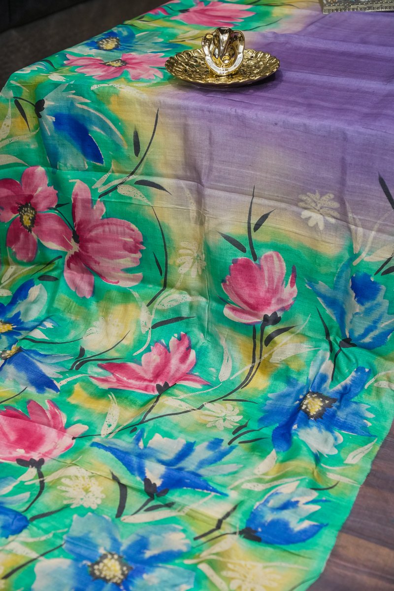 Hand Painted Pure Tasar Silk Saree