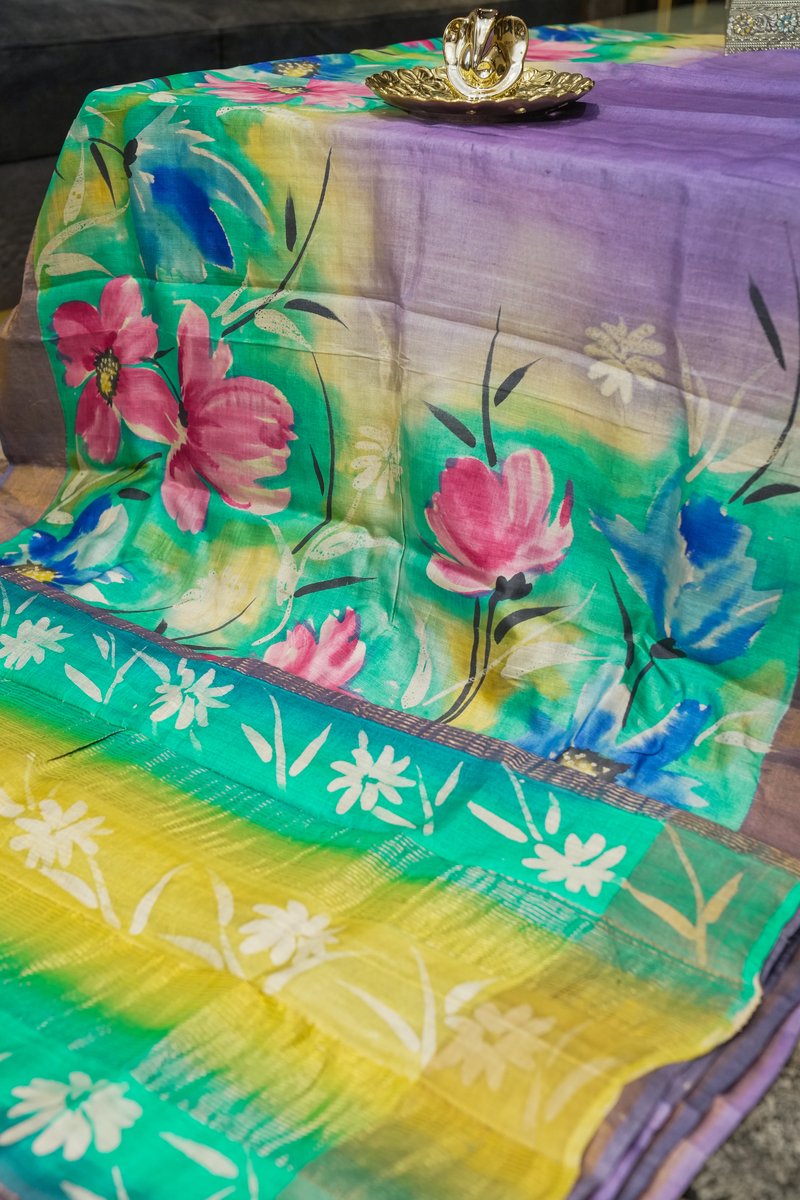 Hand Painted Pure Tasar Silk Saree