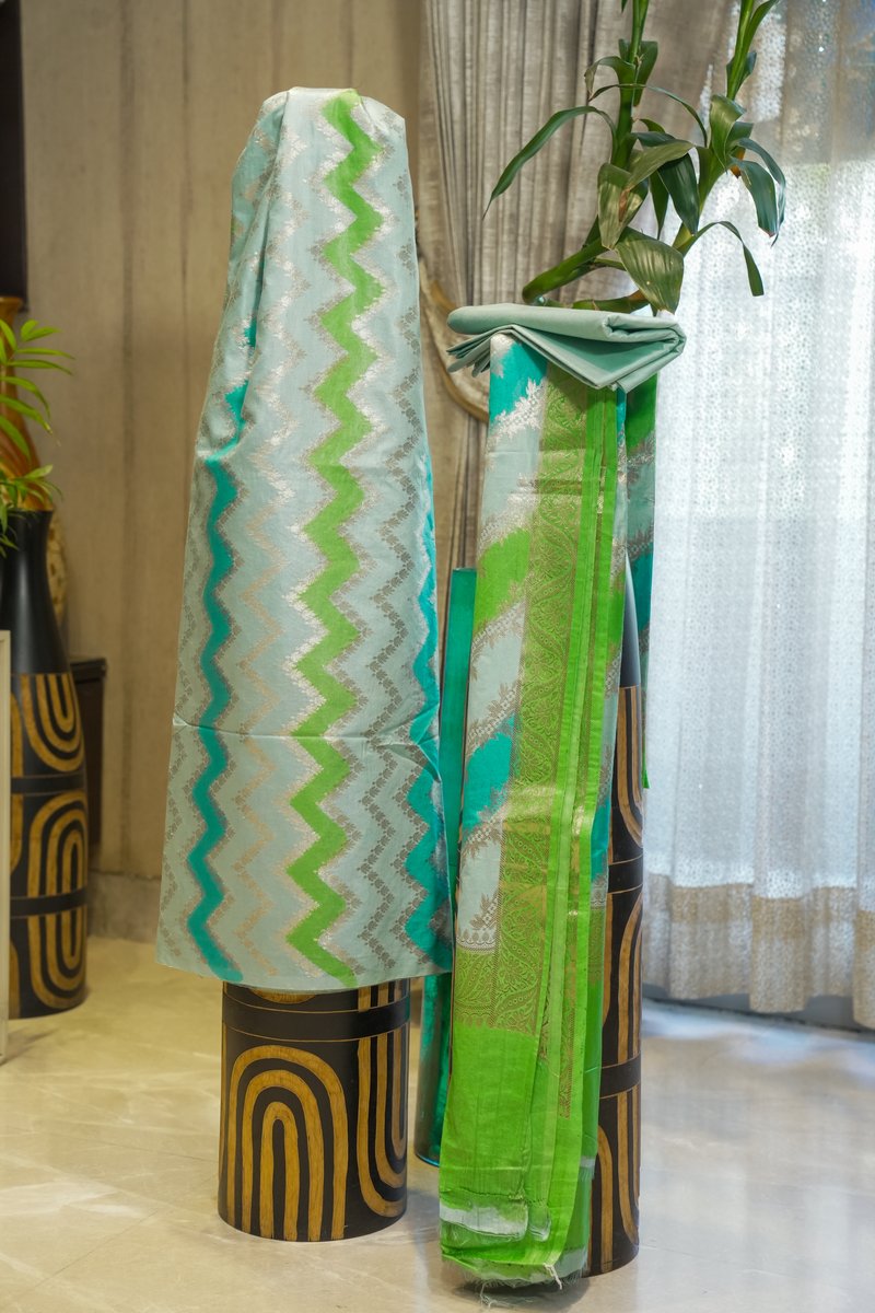 Munga Cotton Silk Suit - Green-Blue
