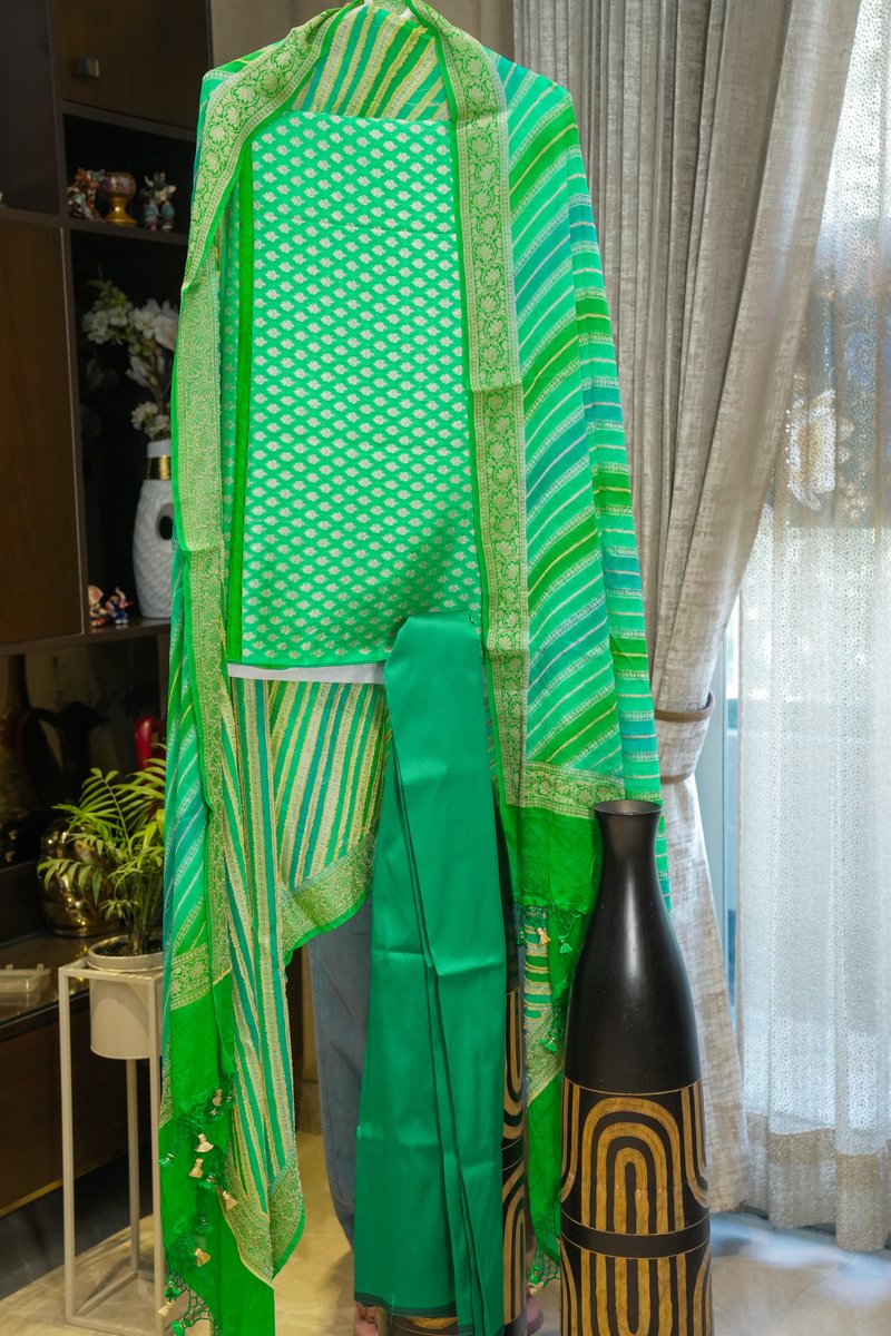 Khaddi Georgette 3 Piece Suit Set - Green