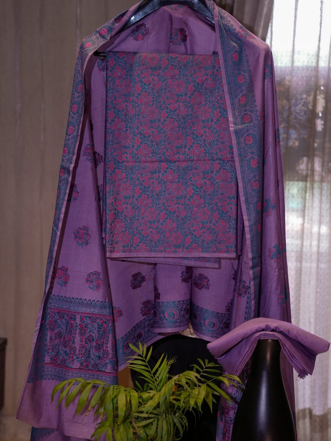 Chiniya Silk with All-Over Resham Work 3-Piece Suit Set - MaitryCouture