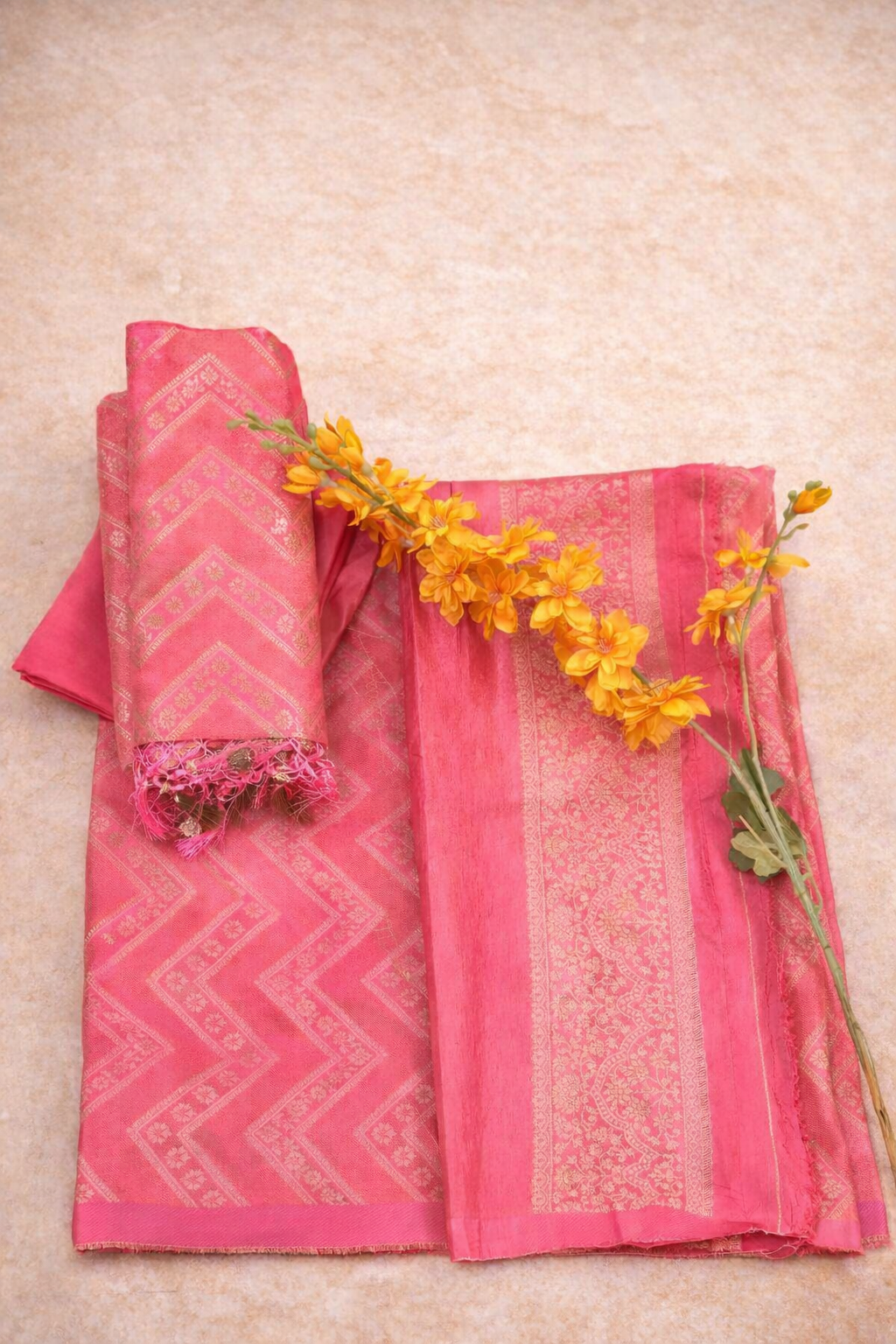Premium Banarasi Peach Tissue Banarasi Suit