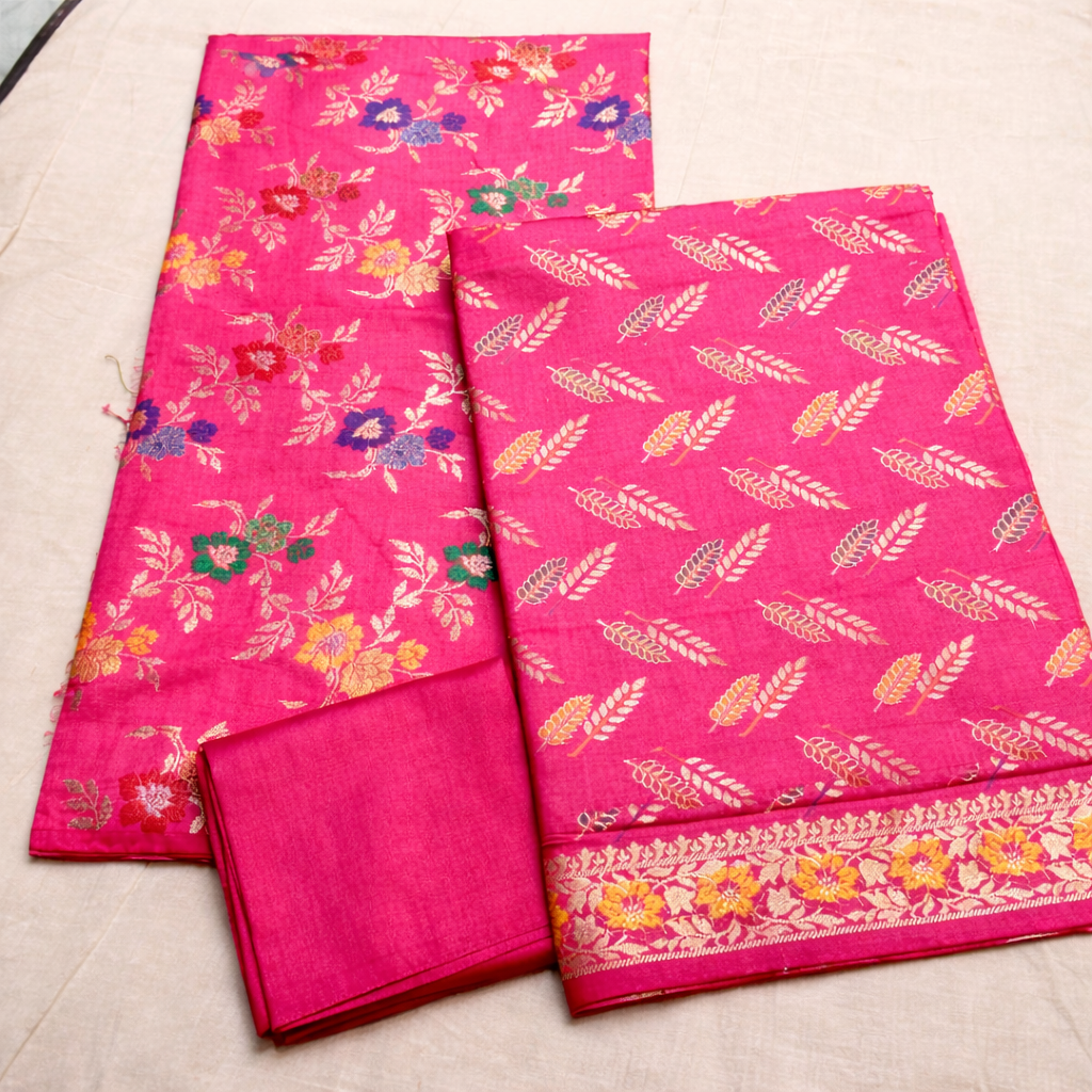 Premium Banarasi Pink Munga Cotton Silk Suit