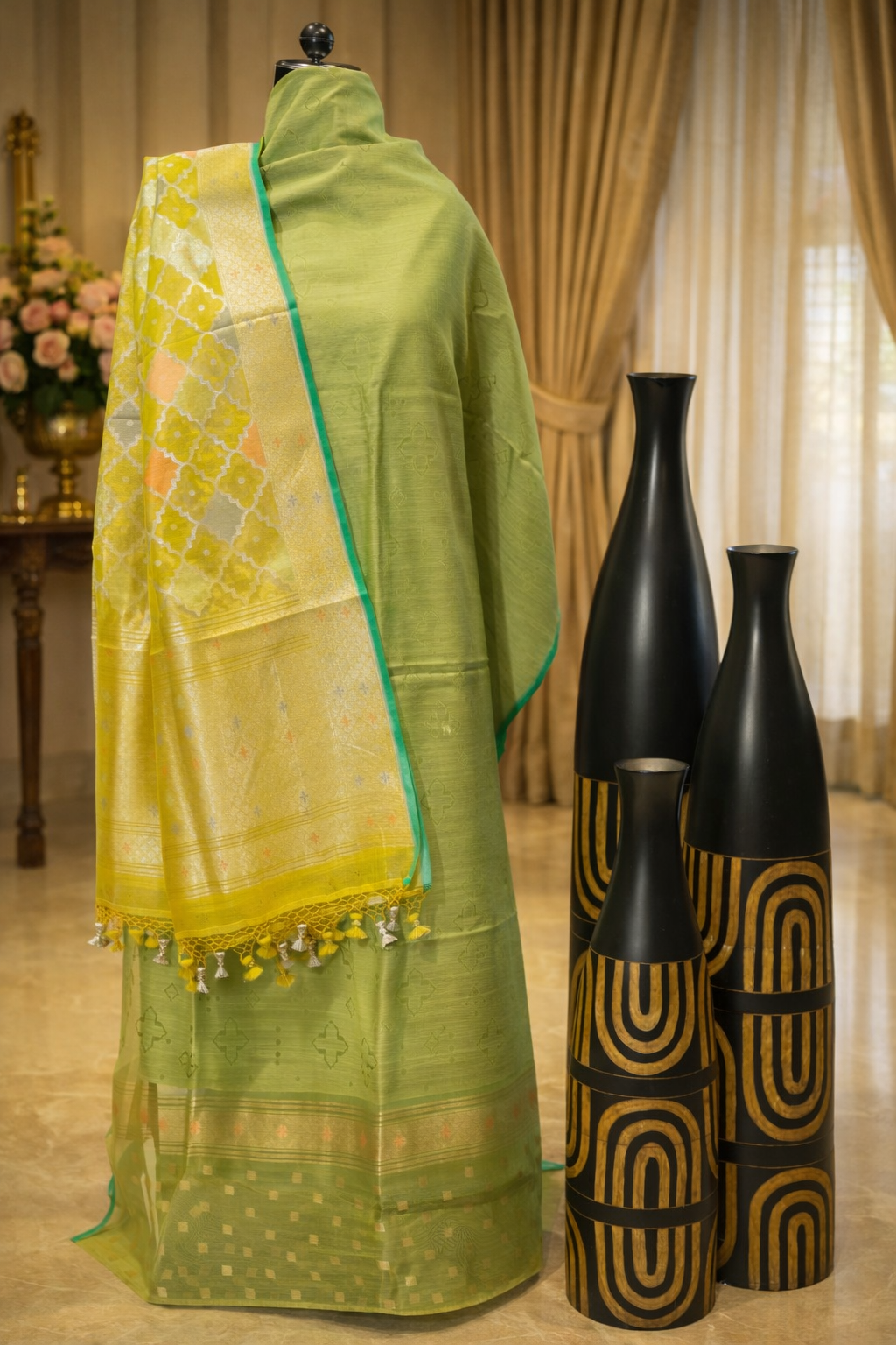 Premium Banarasi Green Pure Silk Suit + Dupatta