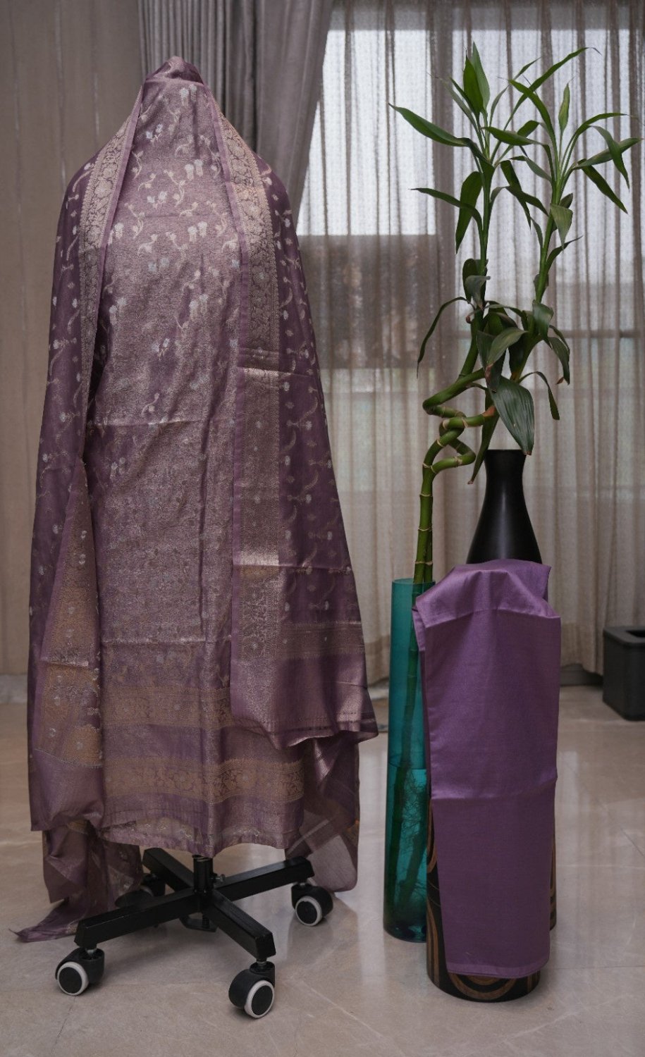 Soft Tissue Silk Banarasi Zari 3-Piece Suit Set - MaitryCouture
